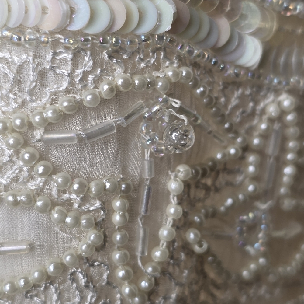 Vintage Scala Silk Beaded Sequin Jacket Ivory Small 80s 90s - Picture 9 of 15